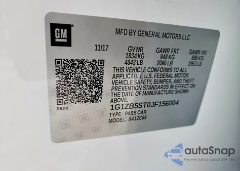 2018 Chevrolet Malibu Ls z USA, uszkodzony, nr VIN 1G1ZB5ST0JF156004